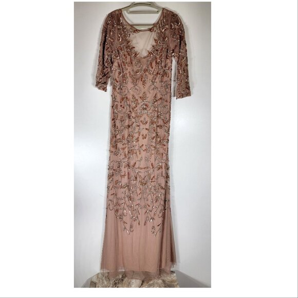 Adrianna Papell Coral Sequin Beaded Gown, Womens Size 8 - Picture 2 of 10